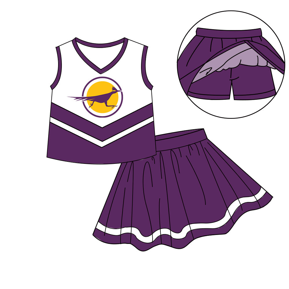 ( Moq 5 each style ) Baby Boy Girl Team Cheer Sibling Shirt Purple Bows Dress Set 8.2