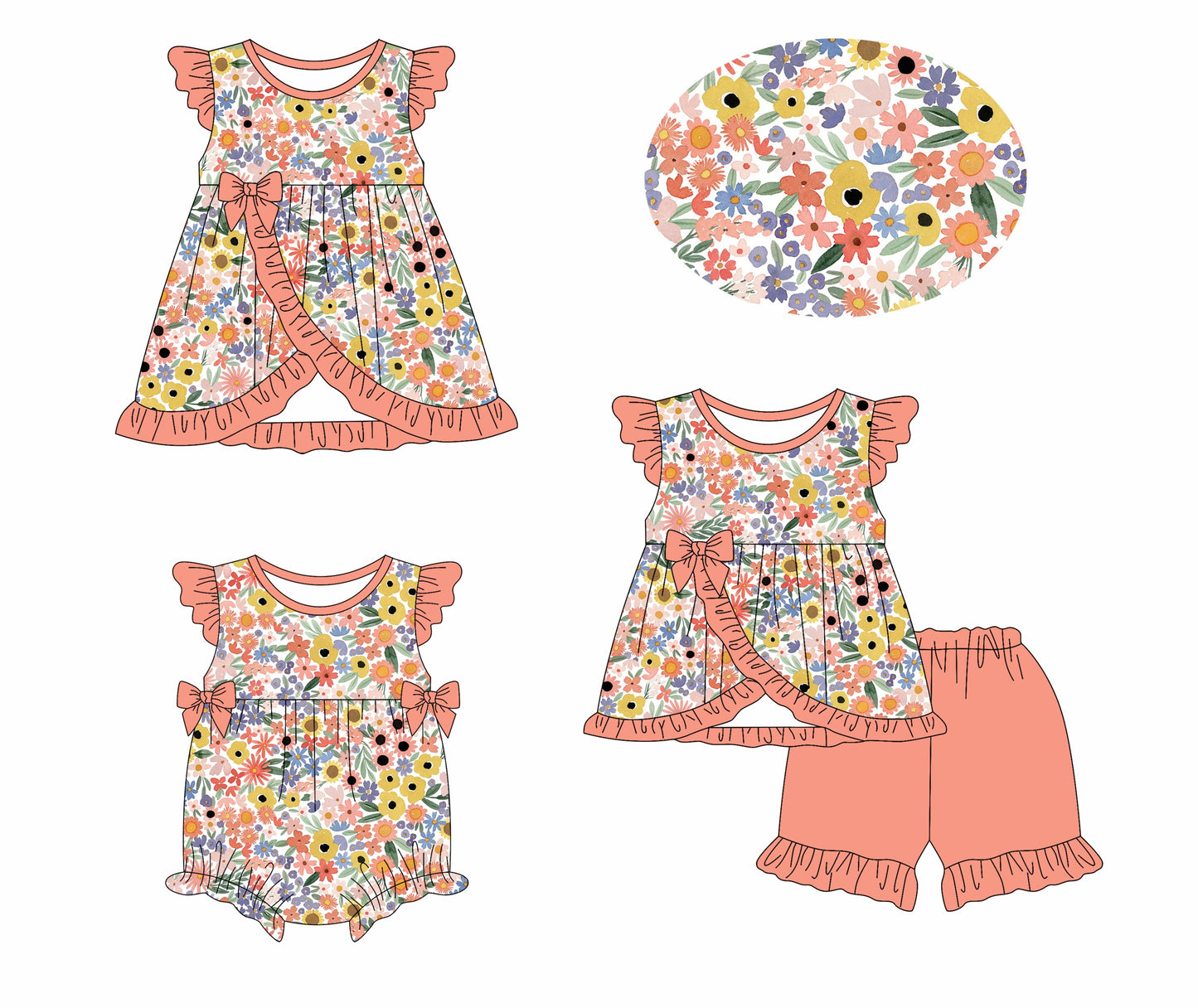 Baby Girl Flower Bows Sibling Romper Dress Set ( Moq 5 Each Style ) 1.13