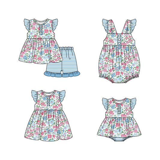 Baby Girl Floral Sibling Romper Dress Clothes Set ( Moq 5 Each Design )