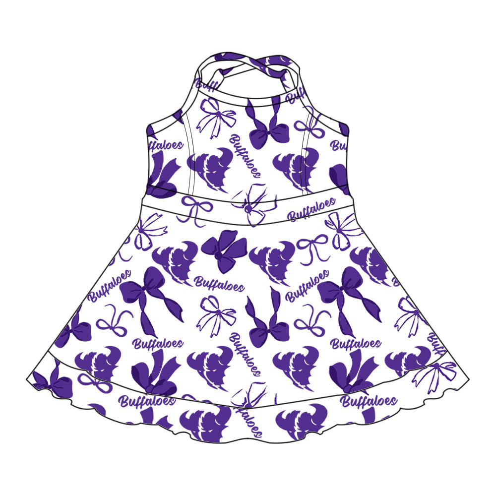 ( Moq 5 each style ) Baby Boy Girl Team Cheer Sibling Shirt Purple Bows Dress Set 8.11