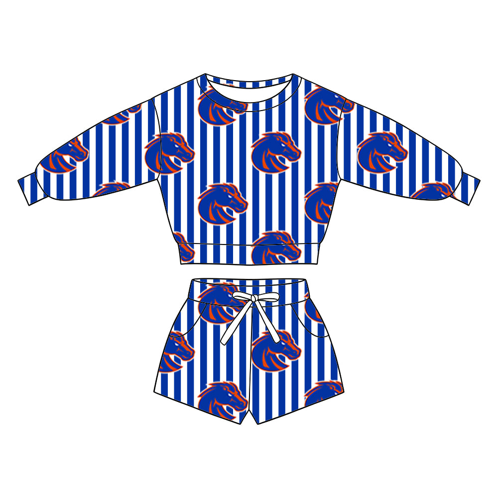 ( Moq 5 ) Baby Girls Kids Long Sleeves Shirt Pockets Shorts Team Set Clothes