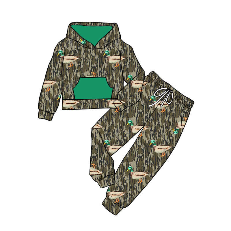 Baby Boy Long Sleeves Hoodie Pocket Shirt Ducks Camo Pants Hunting Set