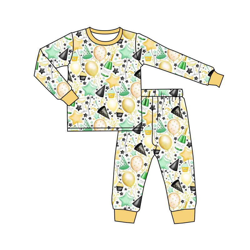 Baby Kids Long Sleeves Balloons Shirt Pants Happy New Year Pajamas Set