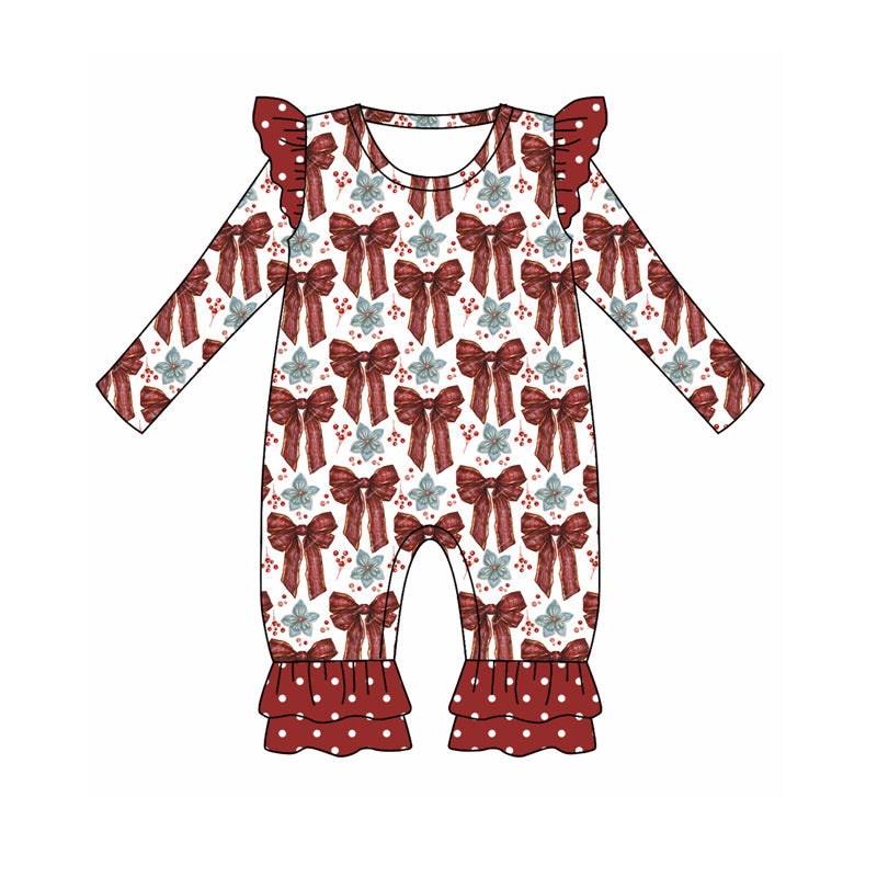 Baby Girl Christmas Bows Flower Tops Ruffle Pants Set