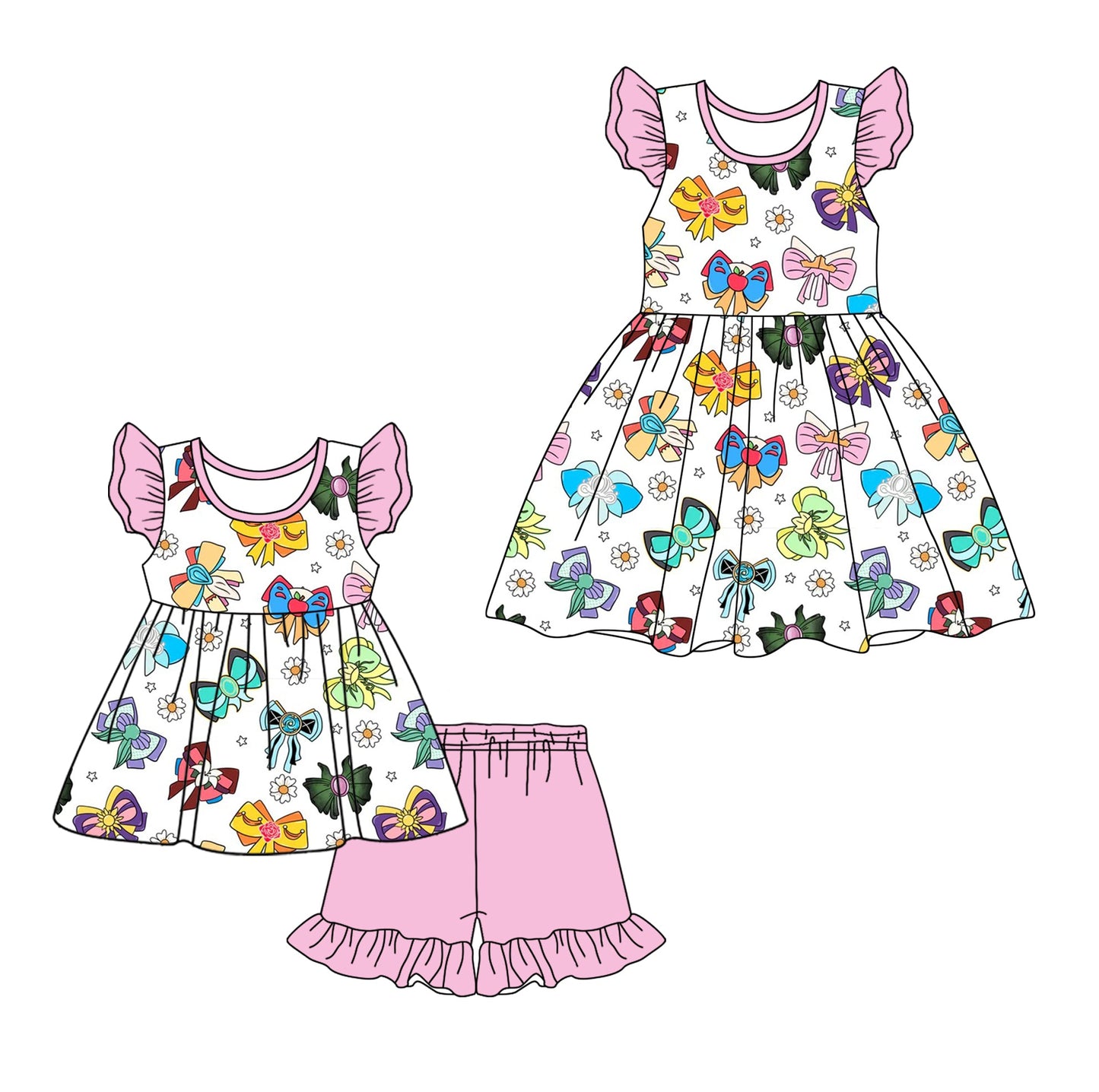 Baby Girl Short Sleeves Princess Bows Sibling Dress Set ( Moq 5 Each Style ) 12.20