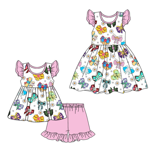 Baby Girl Short Sleeves Princess Bows Sibling Dress Set ( Moq 5 Each Style ) 12.20