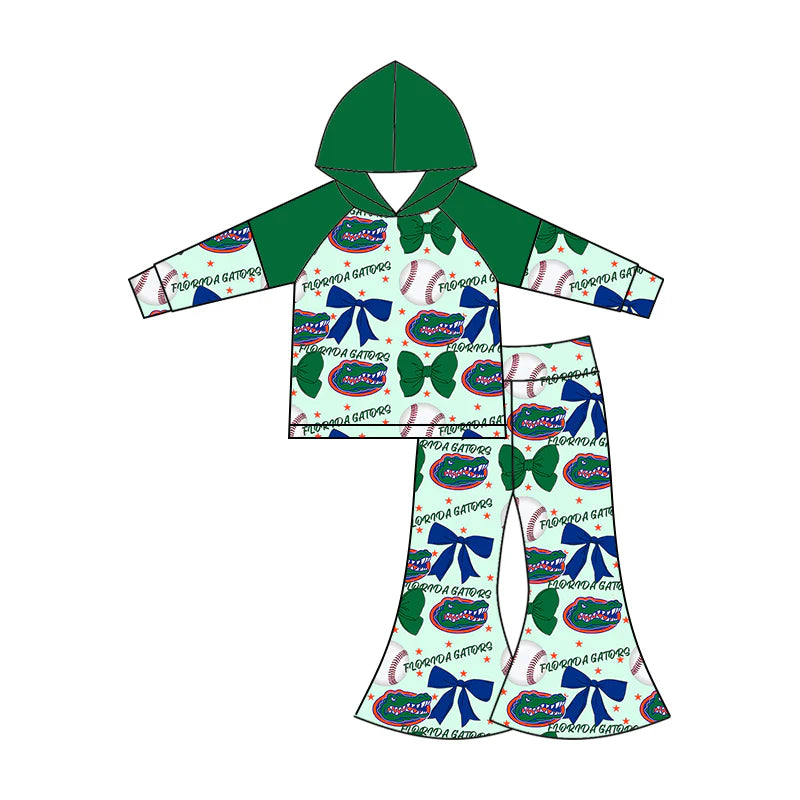 ( Moq 5 each style ) Baby Girl Toddler Team Bows Baseball Green Sibling Romper Dress Set 6.13