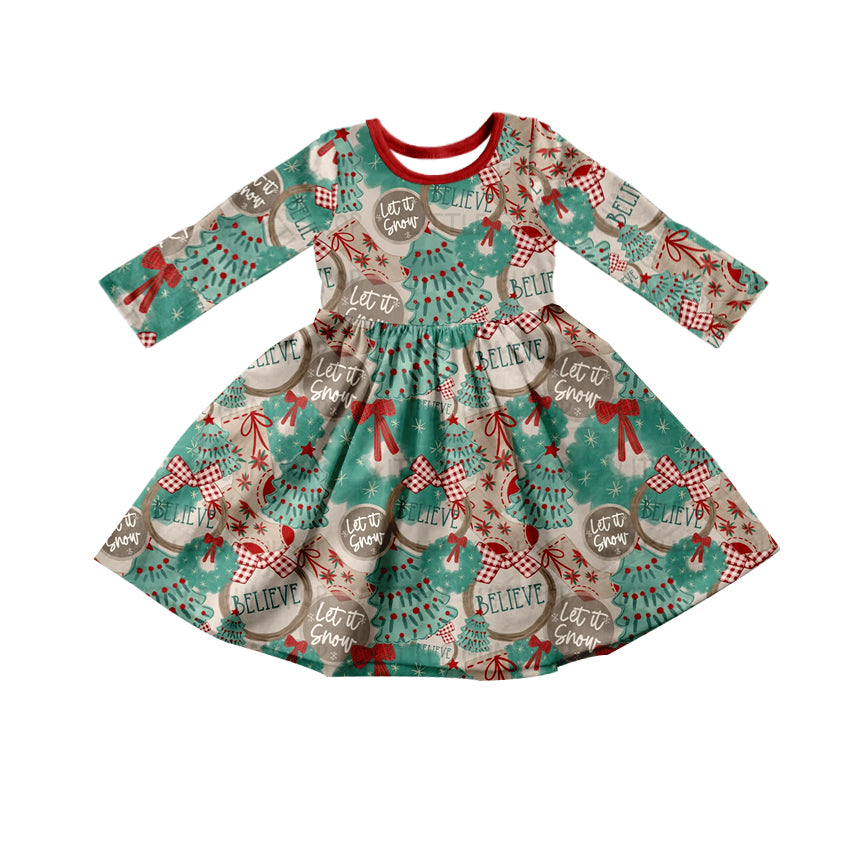 Baby Girl Long Sleeves Christmas Tree Bow Dress