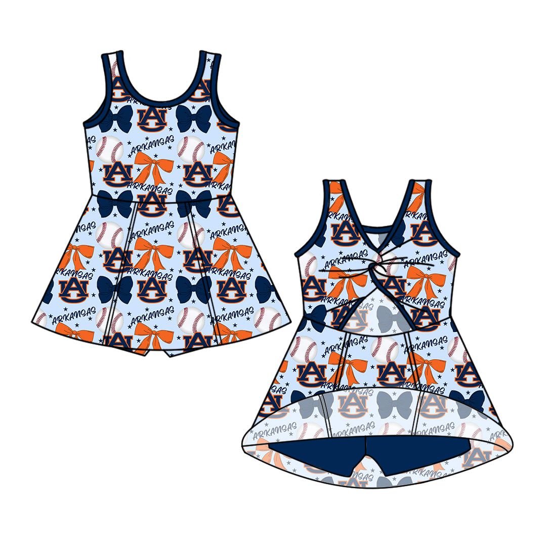 ( Moq 5 each style ) Baby Girl Toddler AU Team Bows Baseball Sibling Dress Set