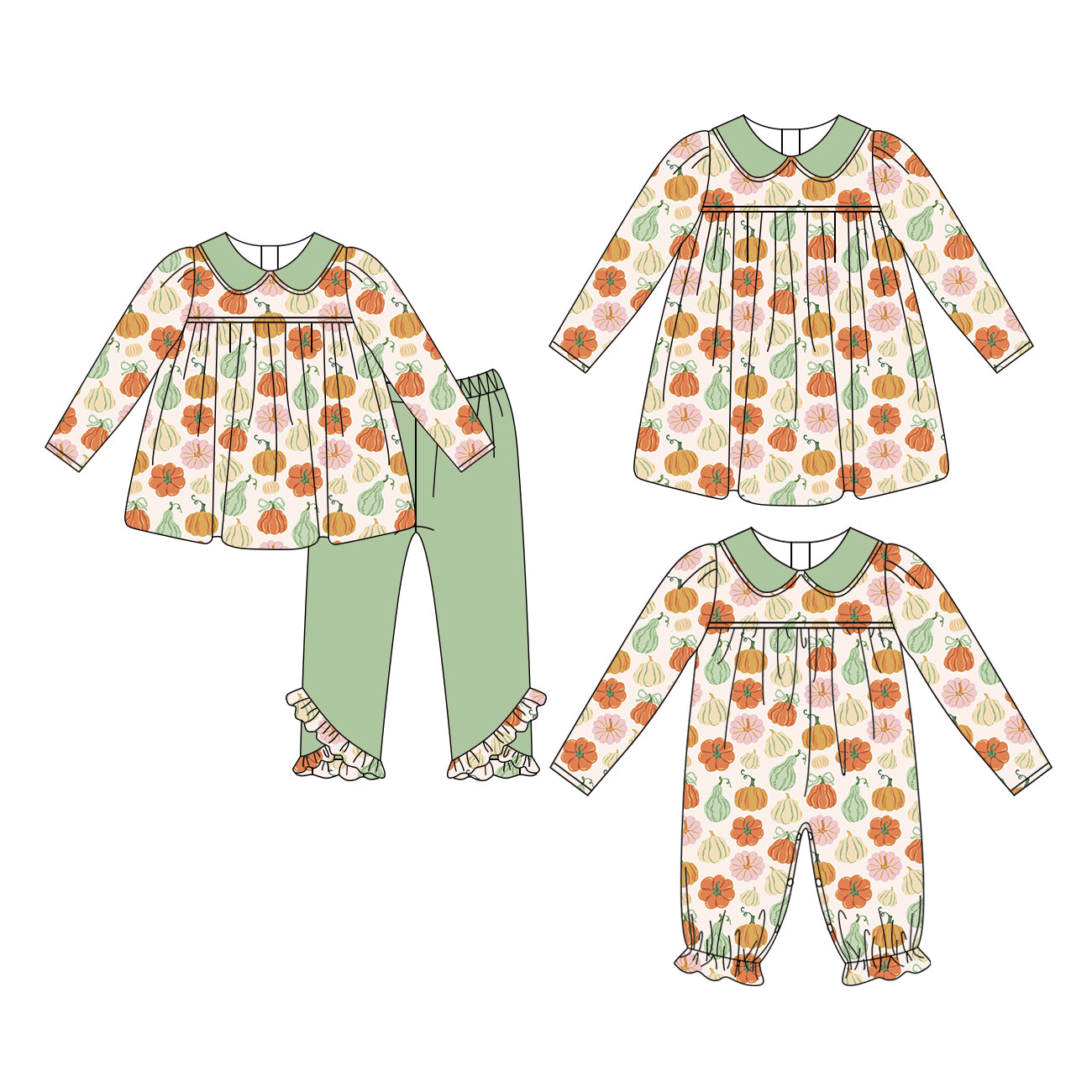 ( Moq 5 Each Style ) Sibling Baby Girls Kids Long Sleeves Pumpkins Bows Romper Dress Set Fall Clothes