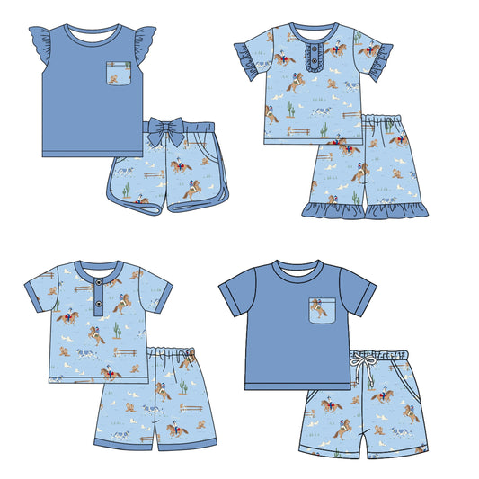 Baby Boy Girl Short Sleeves Rodeo Western Sibling Set ( Moq 5 Each Style ) 12.17
