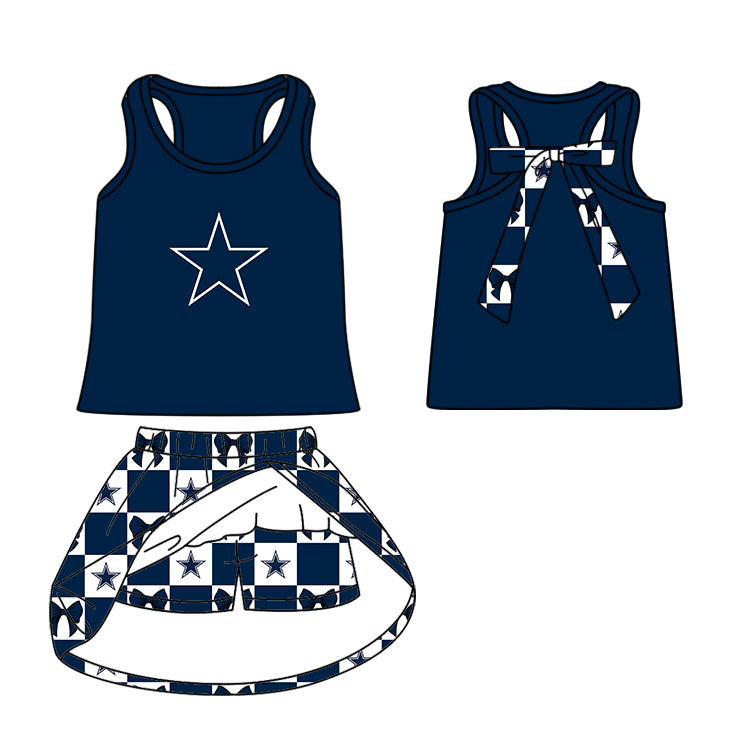 ( Moq 5 Each Style ) Baby Boys Girls Toddler Blue Bows Team Sibling Shorts Dress Sets Clothes