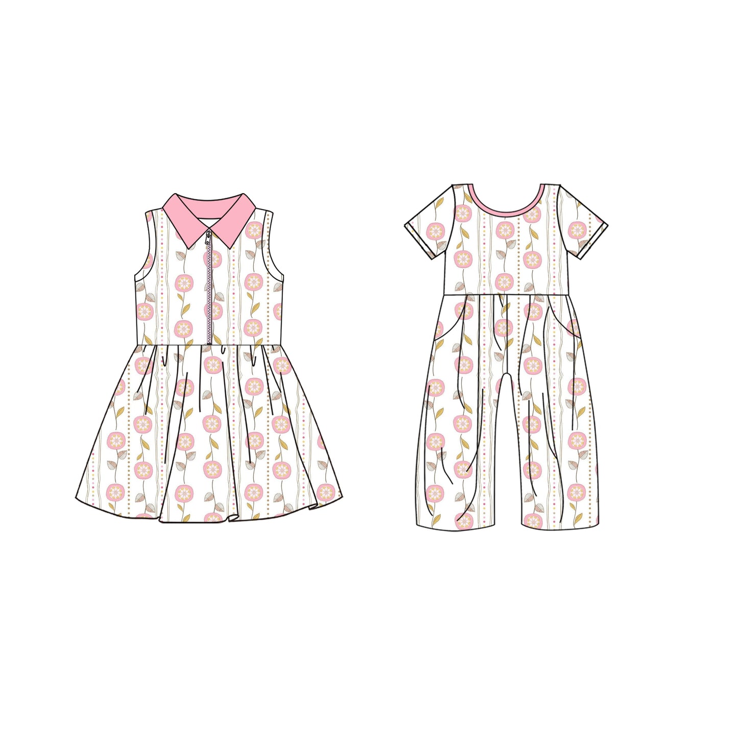 ( Moq 5 Each Style ) Baby Girl Pink Flower Sibling Summer Dress Jumpsuit 4.21