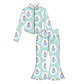( Moq 10 ) Baby Girl Colorful Flower Long Sleeves Pockets Zipper Shirt Bell Bottom Pants Activity Wear Yoga Set