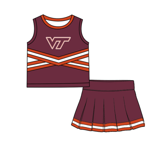 ( Moq 5 ) Baby Girls Kids Sleeveless Vest Skirt Shots Team Set Clothes
