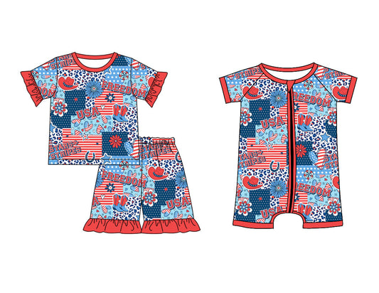 Baby Girl July 4th Flower Hearts Sibling Romper Set ( Moq 5 Each Style ) 1.16