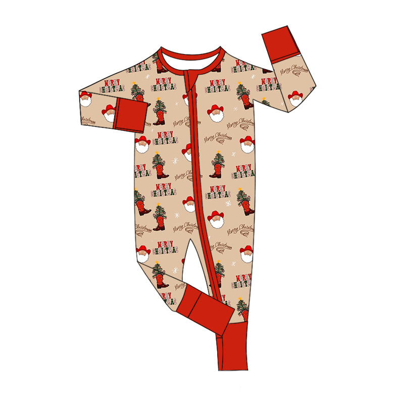 Baby Boy Infant Christmas Santa Boots Western Zipper Romper