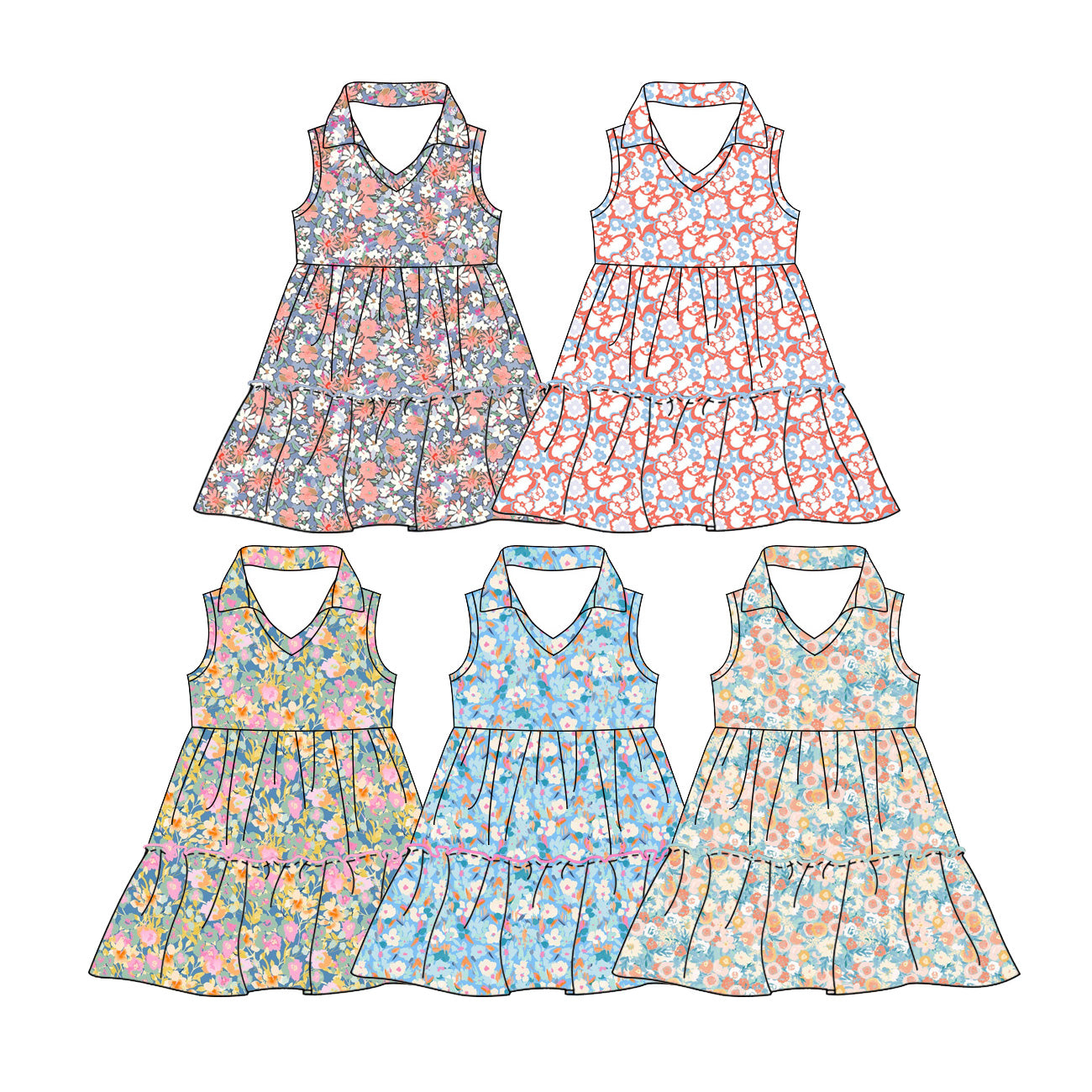 ( Moq 5 Each Style ) Sibling Baby Girls Kids Sleeveless Floral Ruffle Knee Length Dresses Clothes