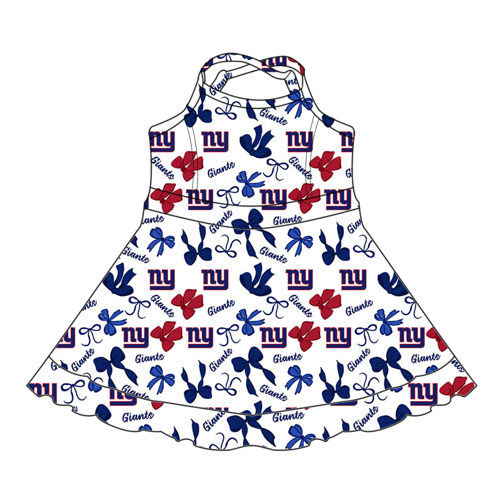 ( Moq 5 each style ) Baby Girl Toddler Team NY Bows Sibling Skort Dress Set 6.4