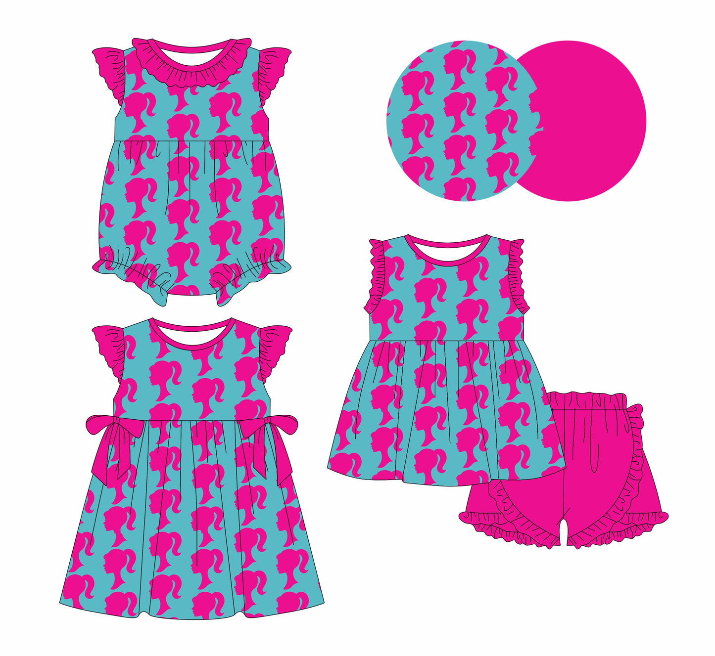 Baby Girl Pink Dolls Sibling Romper Dress Set ( Moq 5 Each Style ) 1.14