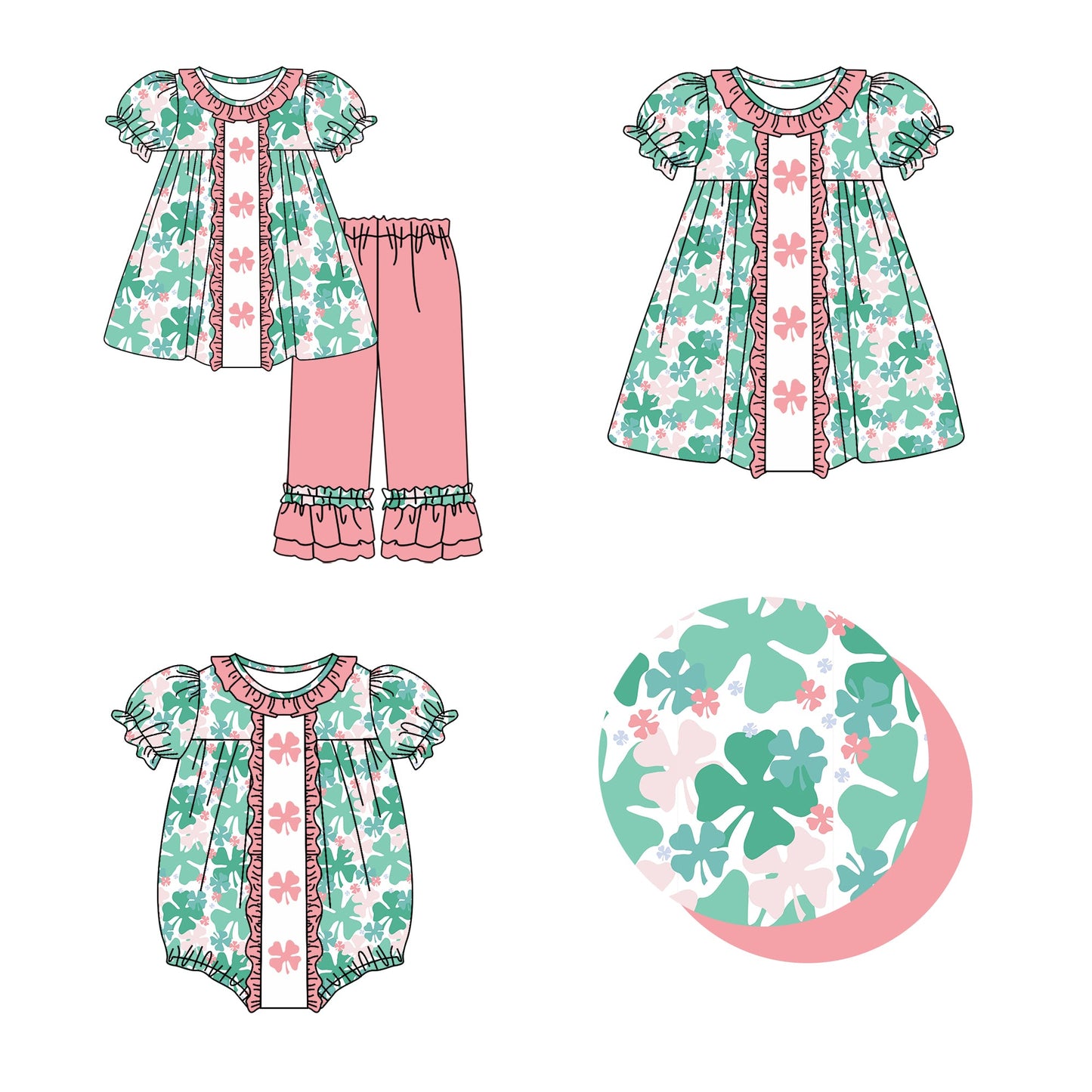 Baby Girl Short Sleeves St Patrick Sibling Romper Dress Set ( Moq 5 Each Design ) 12.13