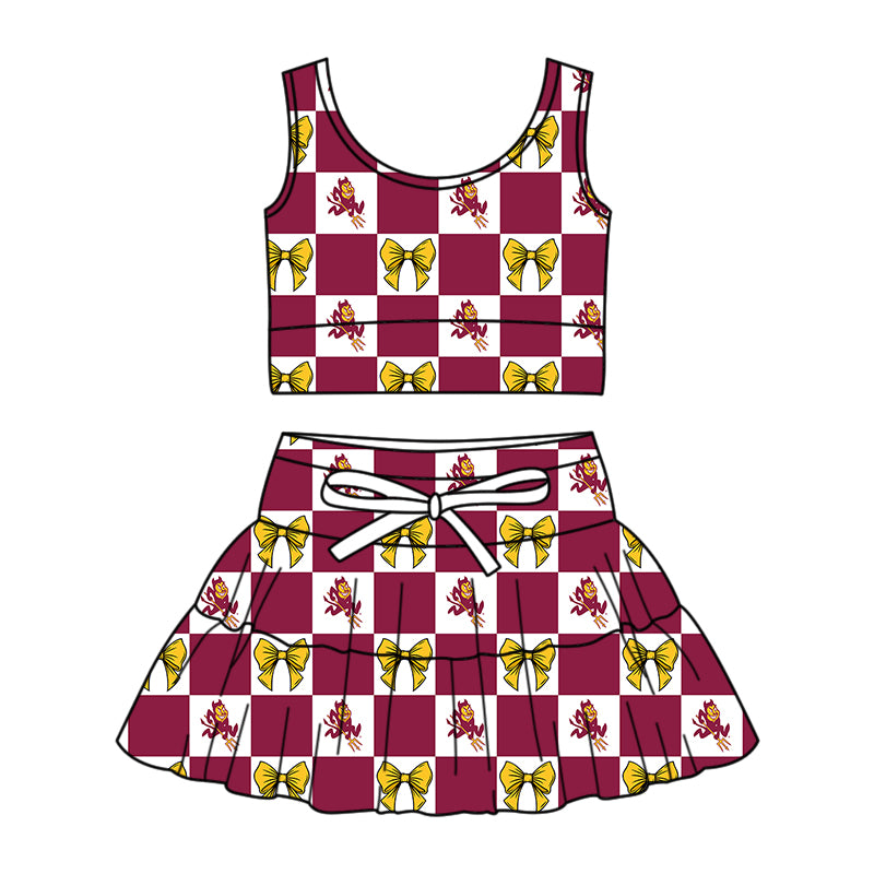 ( Moq 5 ) Baby Girls Kids Yellow Bows Checked Tops Shorts Skirt Team Set