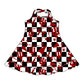 ( Moq 5 each style ) Baby Girl Toddler  Team Red Bows Cheer Sibling Checked Dress Set 6.30