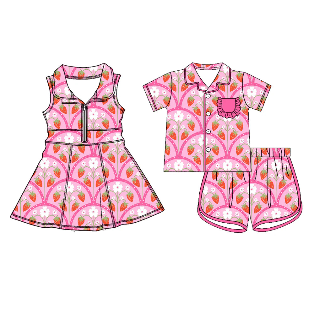 ( Moq 5 Each Style ) Baby Girls Strawberry Flower Shorts Dress Pajamas Set Summer Clothes