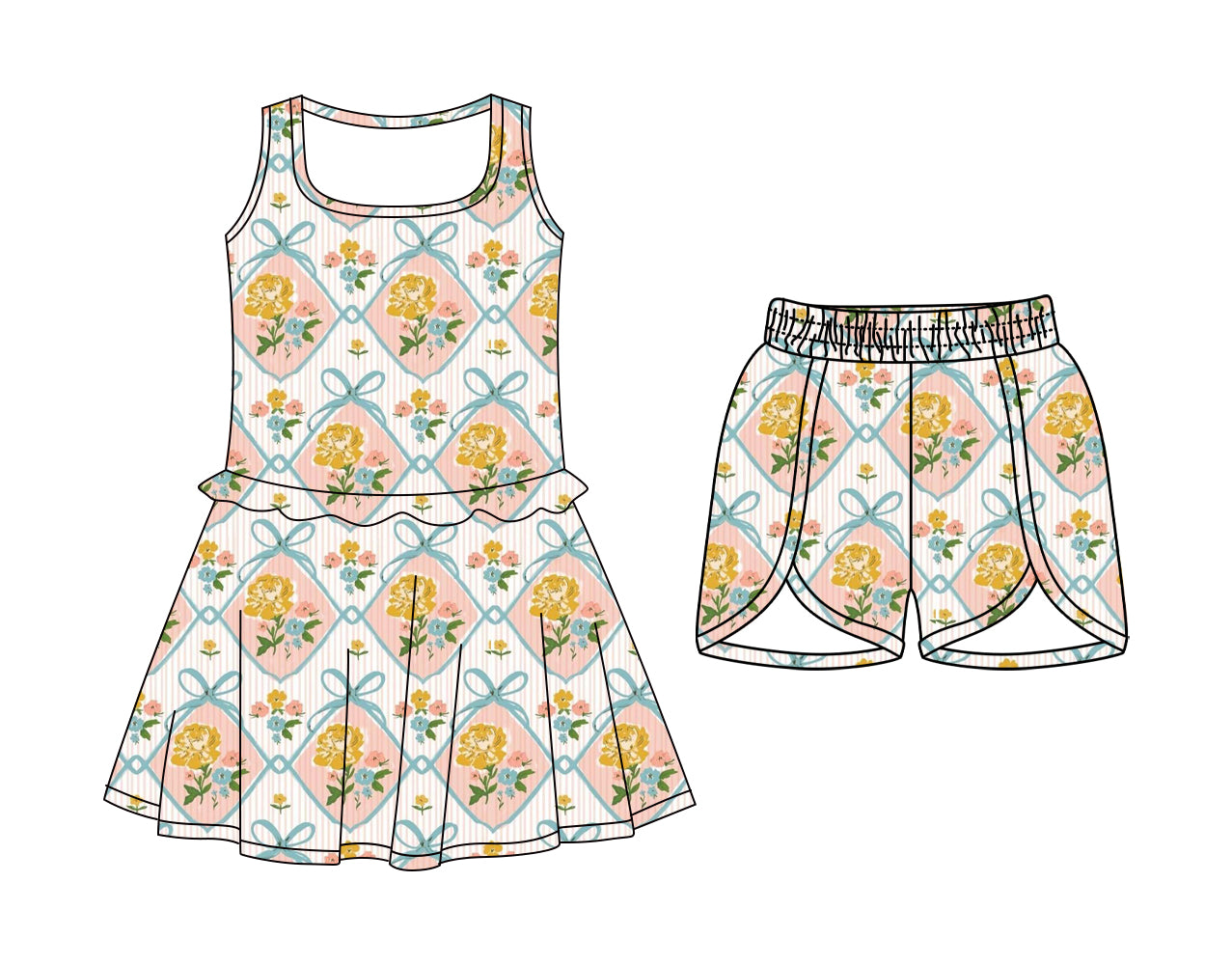 ( Moq 5 Each Style ) Sibling Baby Girls Toddler Flower Bows Ruffle Dress Shorts Summer Clothes
