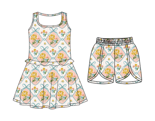 ( Moq 5 Each Style ) Sibling Baby Girls Toddler Flower Bows Ruffle Dress Shorts Summer Clothes