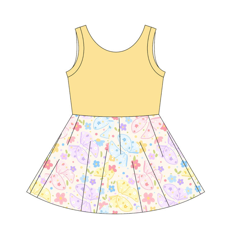 ( Moq 5 ) Baby Girl Yellow Sleeveless Butterfly Flower Patchwork Knee Length Dress