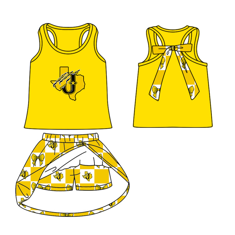 ( Moq 5 Each Style ) Baby Boys Girls Toddler Bows Team Sibling Shorts Dress Shirt Set Summer Yellow Clothes