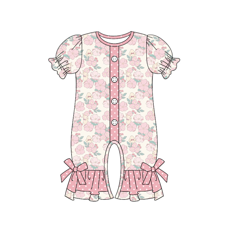 Baby Girl Infant Short Sleeves Flower Ruffle Buttons Romper