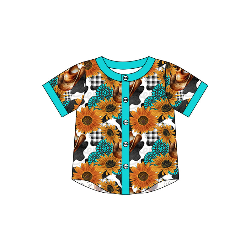 Baby Boy Short Sleeves Hats Flower Western Buttons Shirt Moq 5