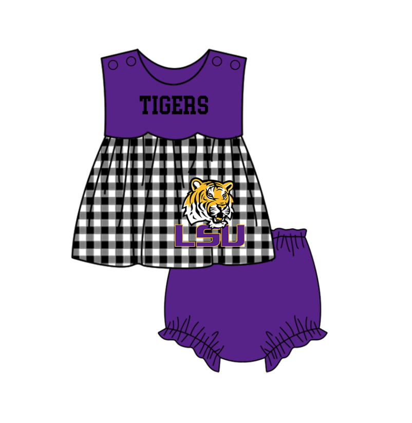 ( Moq 5 Each Style ) Baby Boys Girls Kids Tiger Plaid Team Sibling Rompers Dress Sets