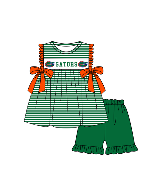 ( Moq 5 ) Baby Girls Toddler Sleeveless Bows Stripes Tunic Green Shorts Team Set 1.29