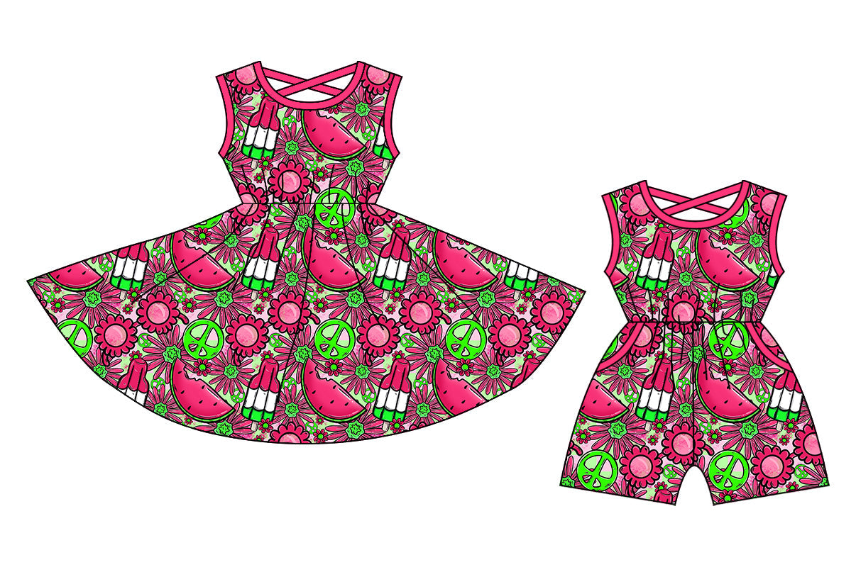 Baby Girl Watermelon Sibling Dress Jumpsuit ( Moq 5 Each Style ) 12.24