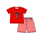 ( Moq 5 ) Baby Boys Toddler Short Sleeves TT Shirt Red Plaid Shorts Team Summer Set