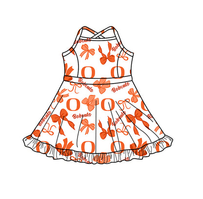 ( Moq 5 Each Style ) Baby Girls Toddler Orange Bows Sibling Team Shorts Dresses Set Clothes