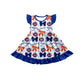 ( Moq 5 each style ) Baby Girl Toddler SF Team Orange Blue Bows Sibling Romper Dress Set 6.16