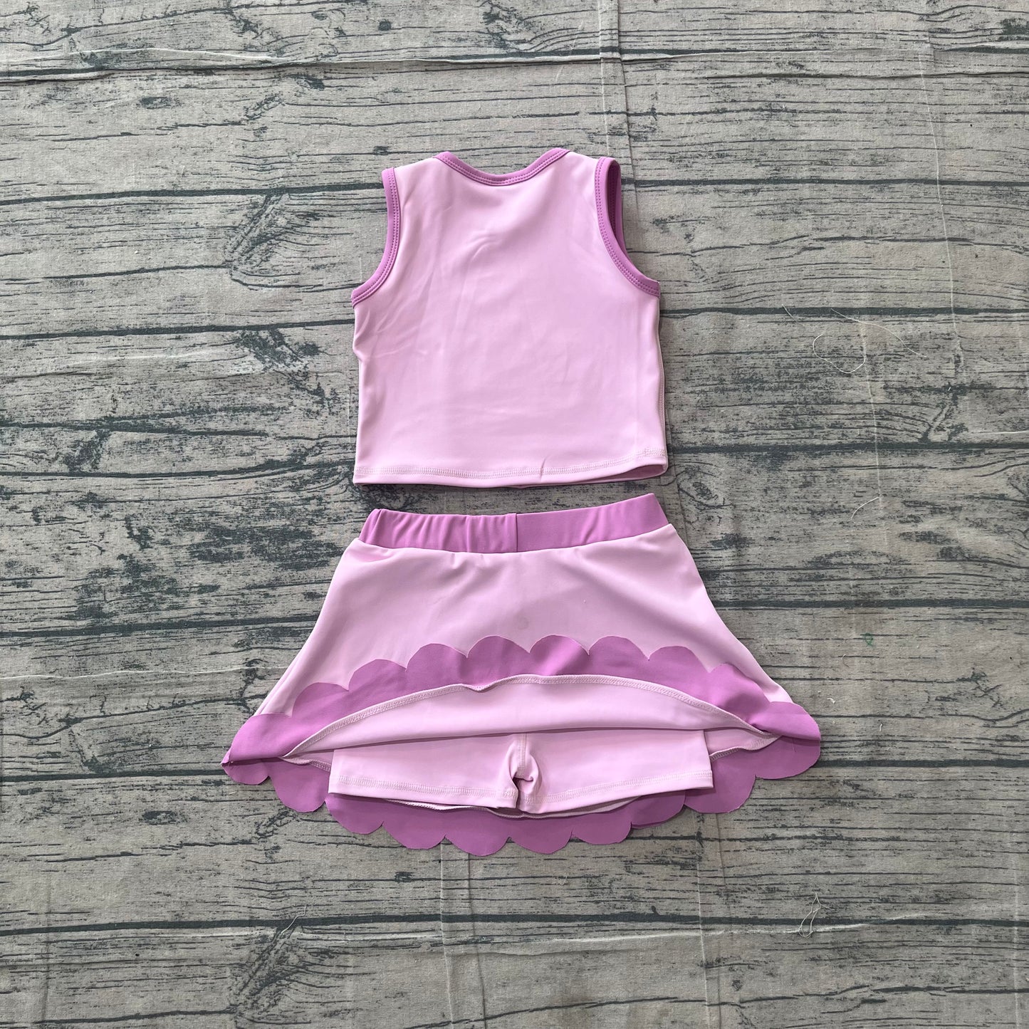 Baby Girls Kids Sleeveless Shirt Scallop Skirt Shorts Yoga Active Set Clothes RTS