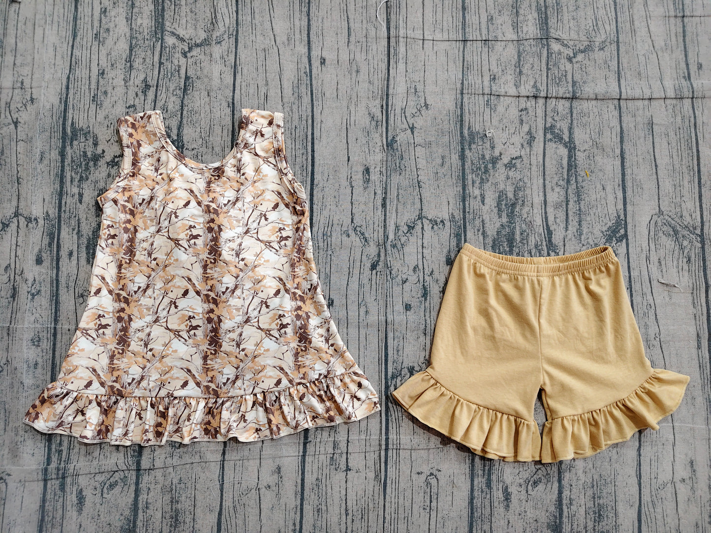 Baby Girls Kids Sleeveless Leaves Back Bow Tops Shorts Set Camo Clothes RTS