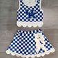 ( No moq ) Preorder Baby Girls Kids Blue Checked Shirt Scallop Bows Skirt Shorts Team Set Yoga Active Clothes