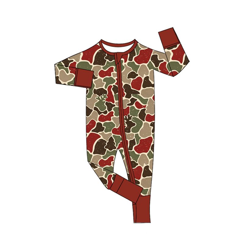 ( Moq 5 ) Preorder Baby Boys Kids Deer Camo Print Christmas Zipper Footie Sleeper Romper Clothes