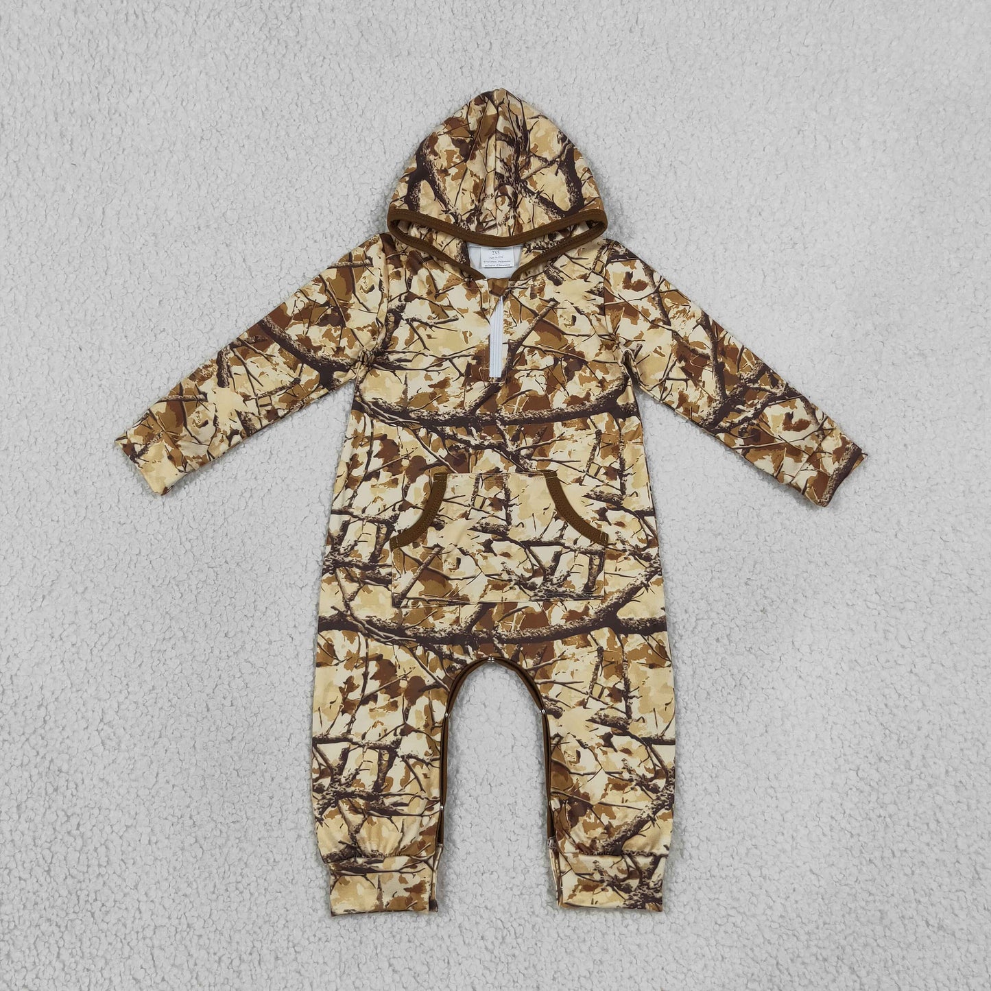 Baby Boy Infant Long Sleeves Camo Hoodie Pockets Zipper Romper RTS