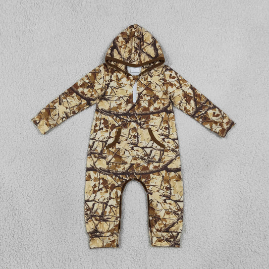 Baby Boy Infant Long Sleeves Camo Hoodie Pockets Zipper Romper RTS