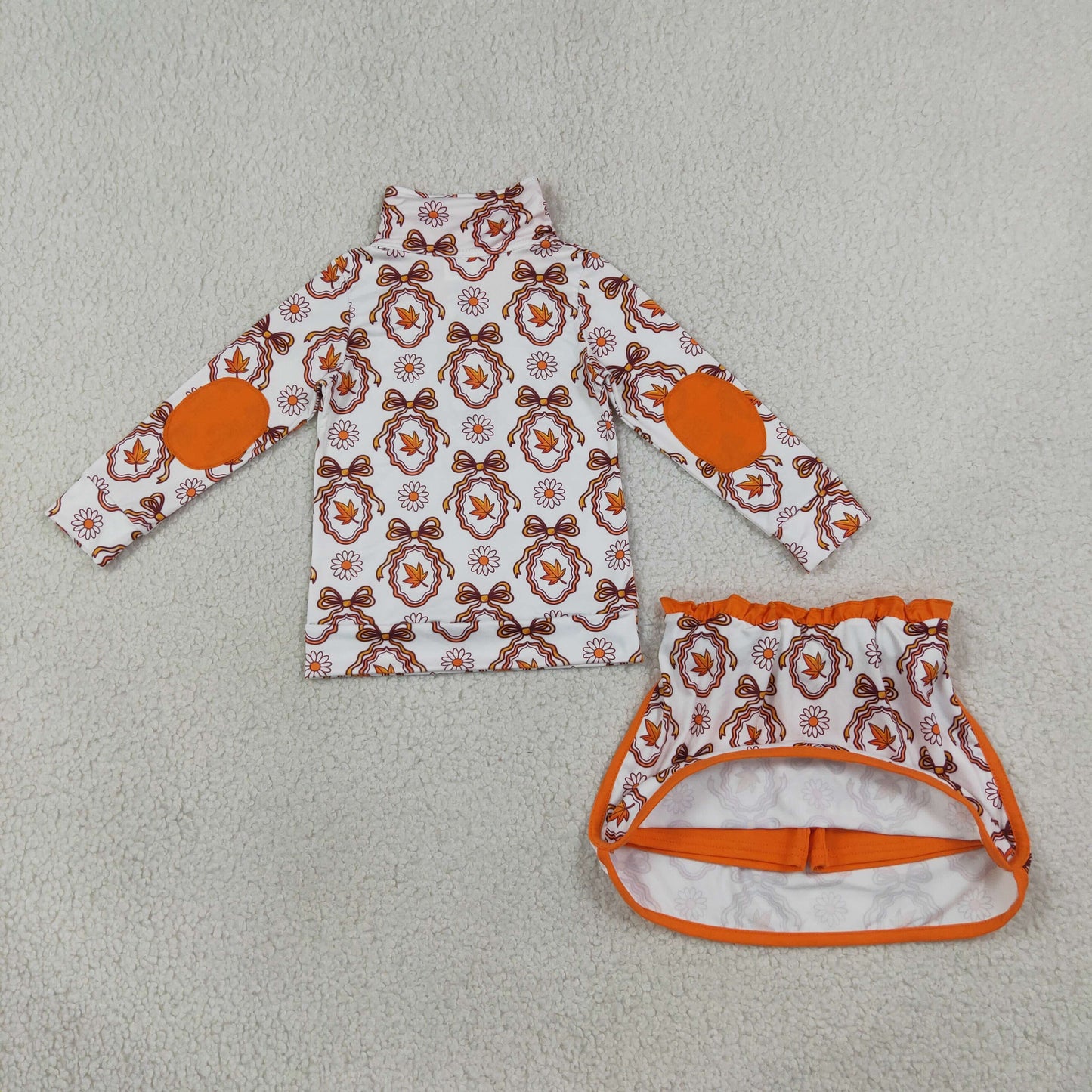 Baby Girls Kids Flower Bows Leaves Zipper Shirt Skirt Shorts Set Fall Clothes RTS