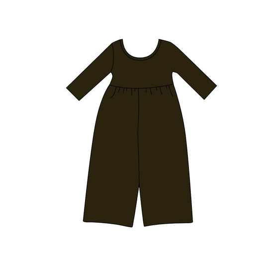 ( Moq 5 ) Preorder Baby Girls Kids Long Sleeves Pants Cotton Jumpsuit Dark Brown Clothes