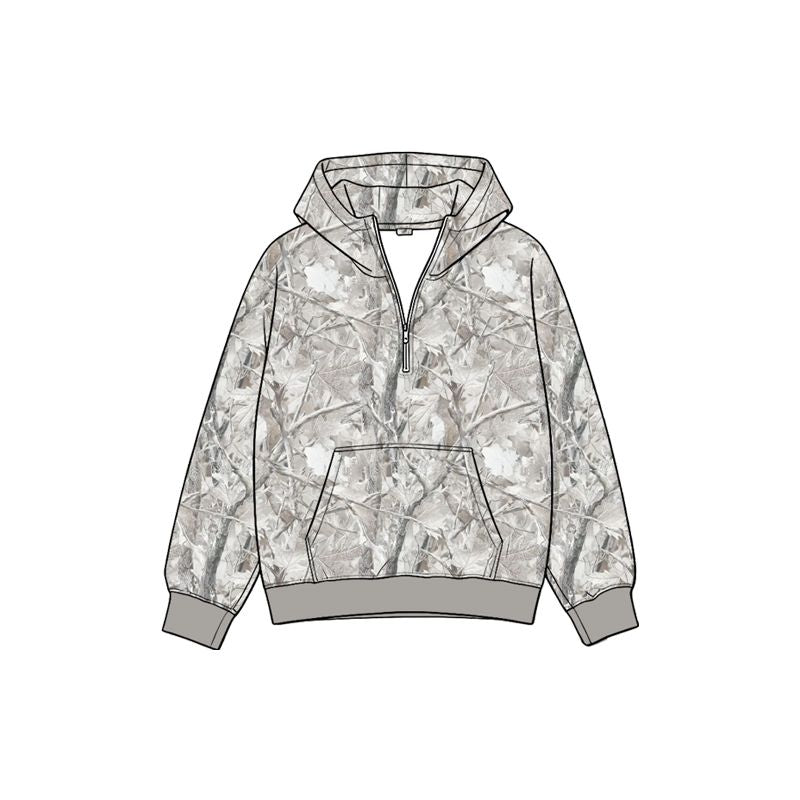 ( Moq 5 ) Preorder Baby Boys Kids Leaves Pocket Zipper Hoodie Pullover Camo Shirt Grey Clothes