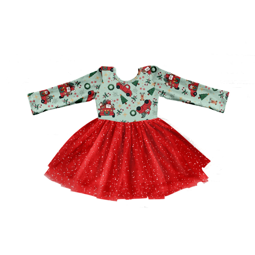 Baby Girl Long Sleeves Christmas Deer Car Tulle Dress